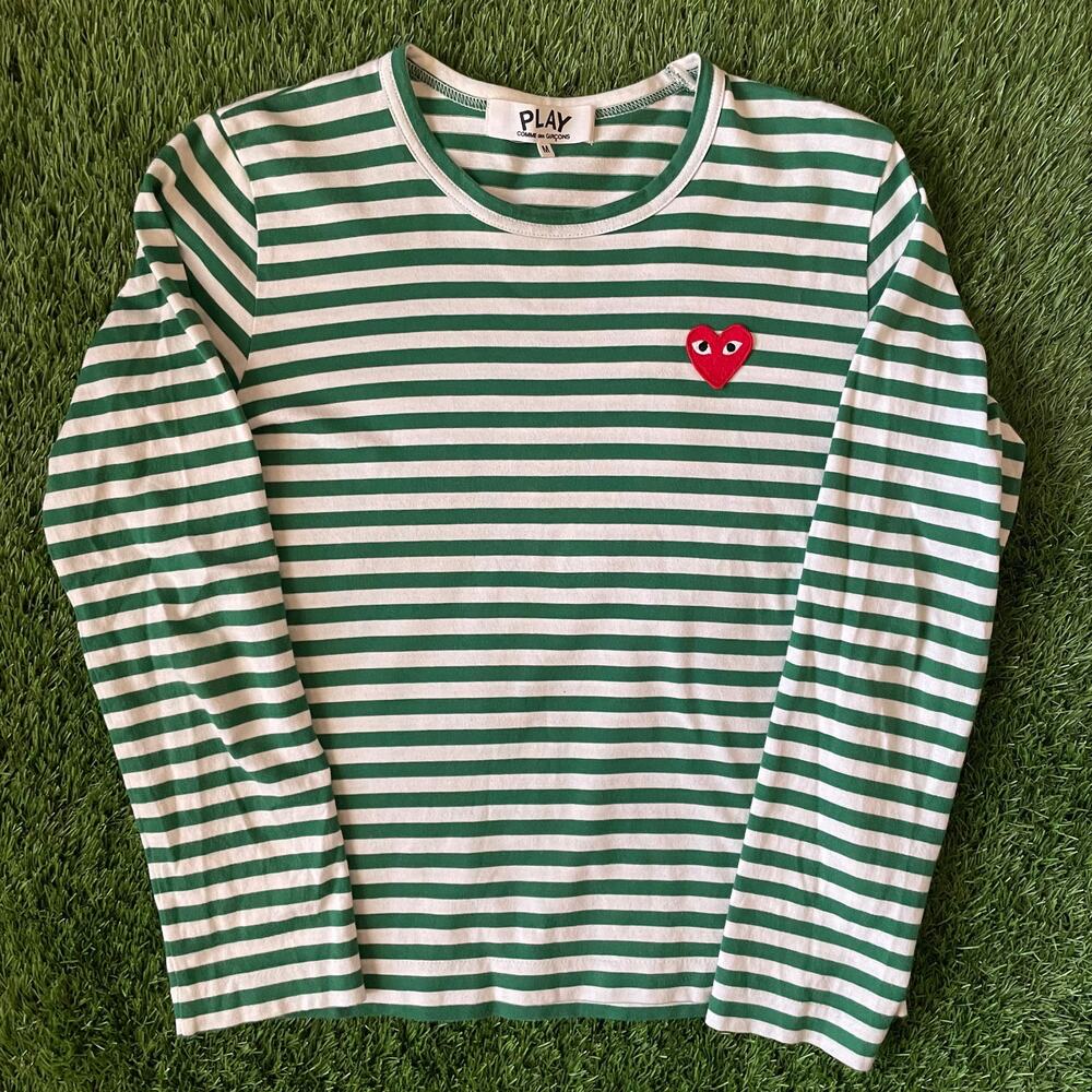 Women's CDG Green/White Stripes Long Sleeve Tee